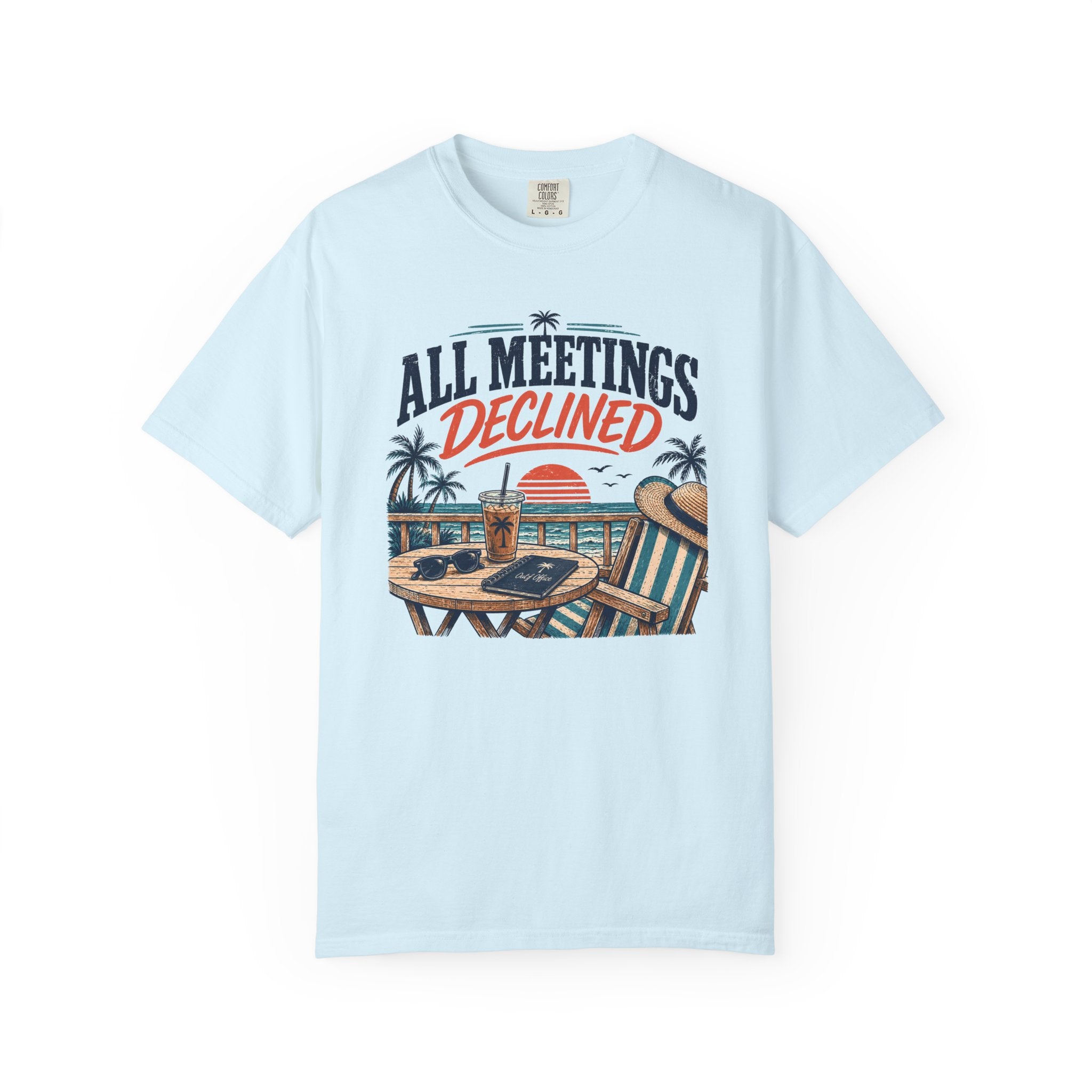 Sandy Standards Beach T-Shirt — 'Expect Less, Vacation More' Relaxed Summer Tee